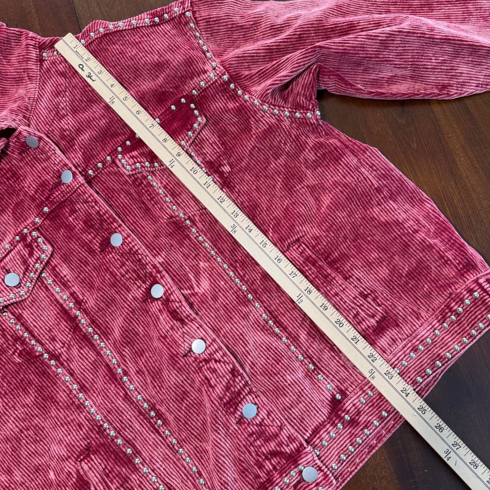 POL Womens Corduroy Studded Shacket M Burgundy Wine Acid Wash Western Oversized - Picture 8 of 8